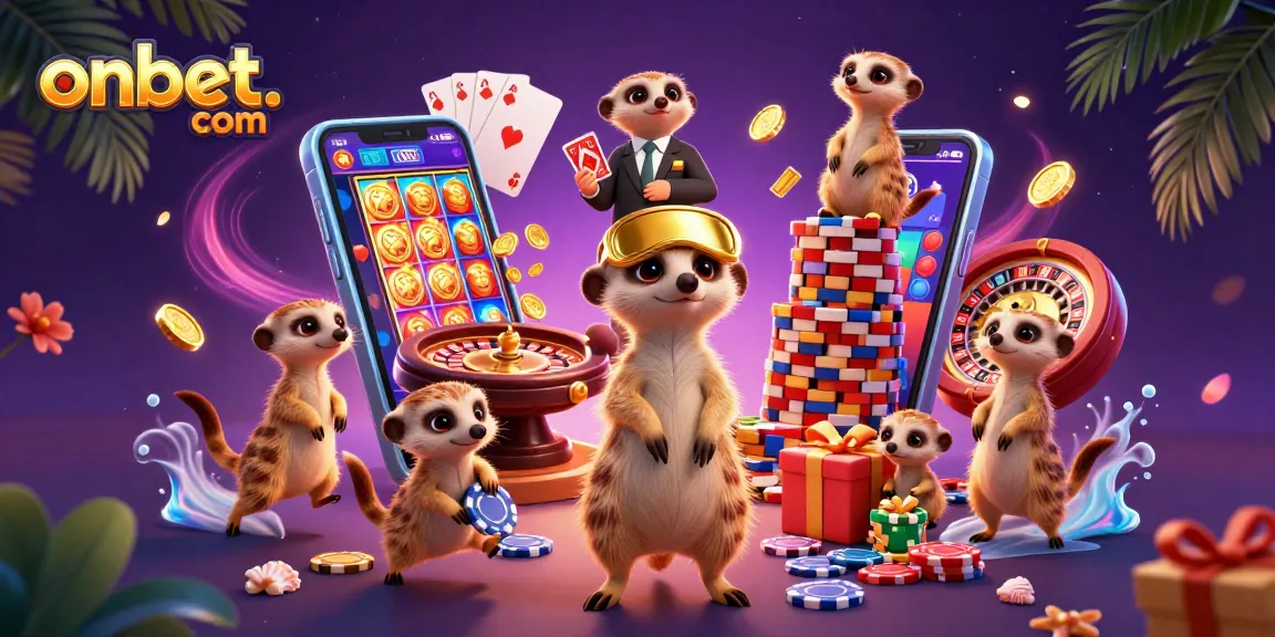 Engage in thrilling gaming at onbet. com with imaginative meerkat characters running a vibrant casino.