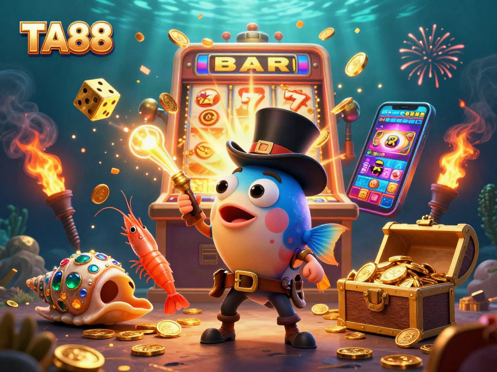 Win big with TA88 in this vibrant underwater casino adventure featuring rich gold coins and colorful game elements.