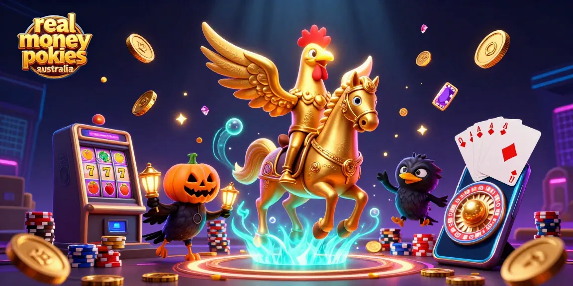 Spin to win with real money pokies australia in this vibrant casino illustration.