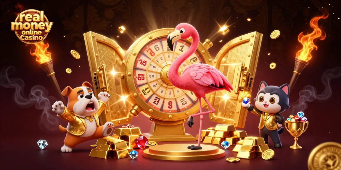 Spin the golden prize wheel in this vibrant real money online casino scene!