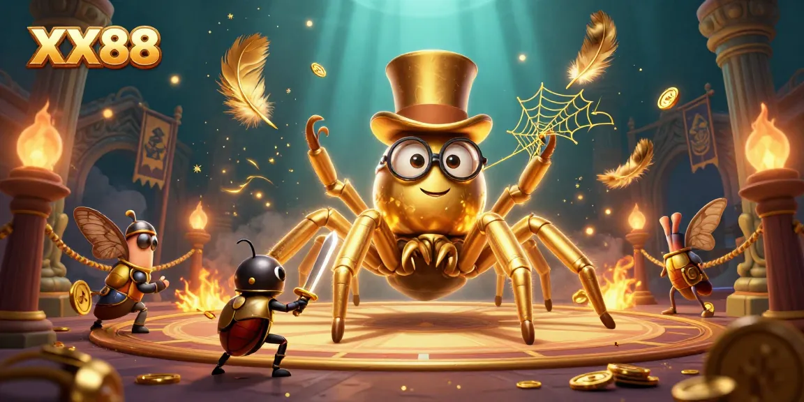 Watch the giant golden tarantula weave winning strategies at XX88 casino adventure