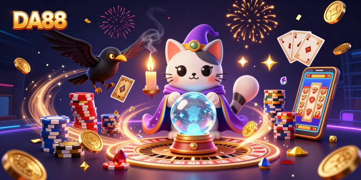 DA88 engages players in an exciting casino atmosphere with vibrant scenes of fortune tellers and gaming elements.