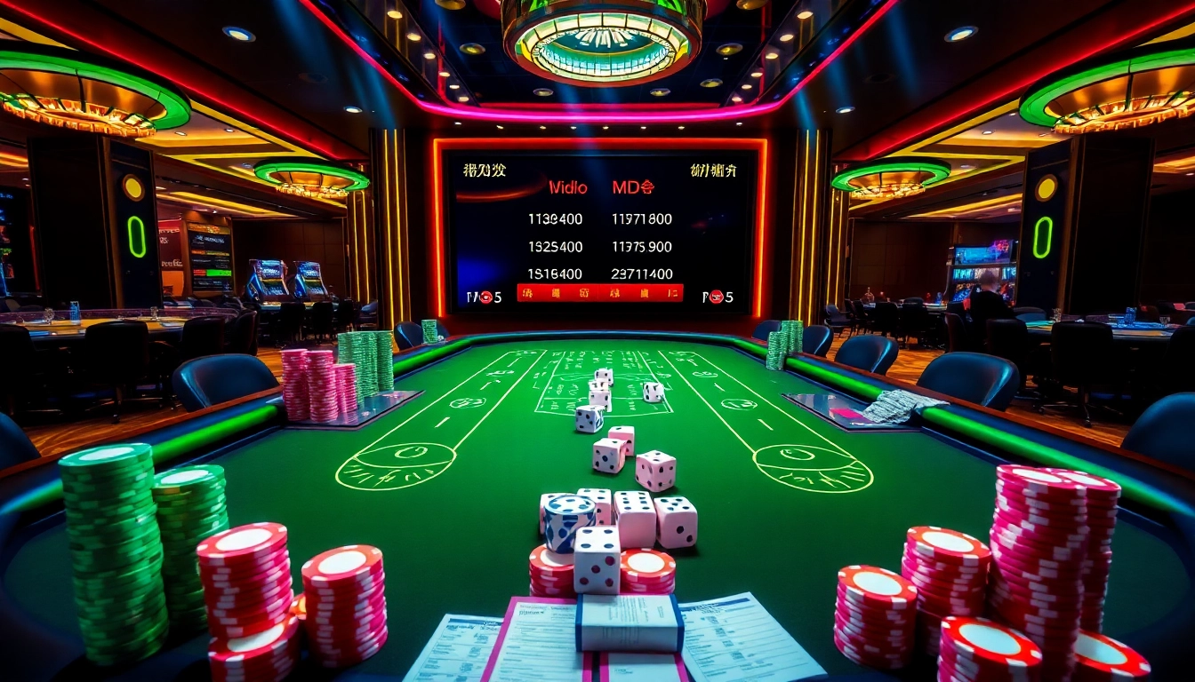 Action-packed scene of players enjoying Tài Xỉu MD5 at a digital casino table.