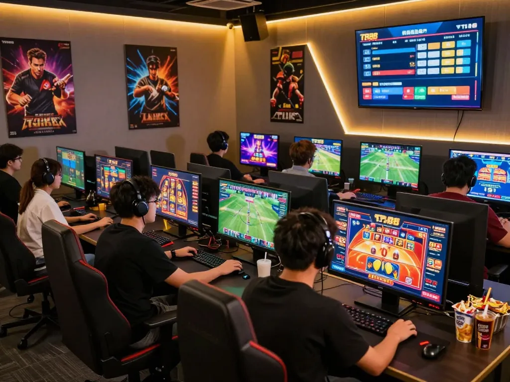 Engaged players enjoying TR88 online casino games, showcasing vibrant gaming setup and interactive atmosphere.