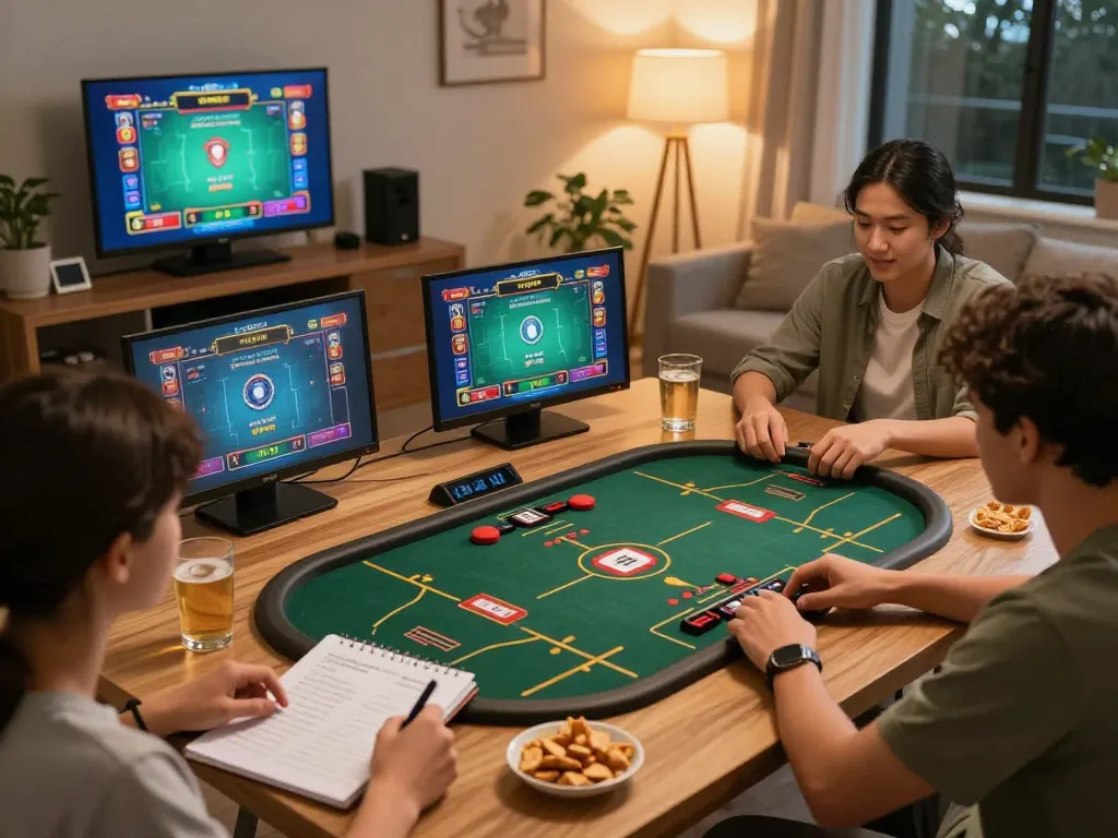 Family engaging in online gameplay at vn88a with live dealer games and strategies.