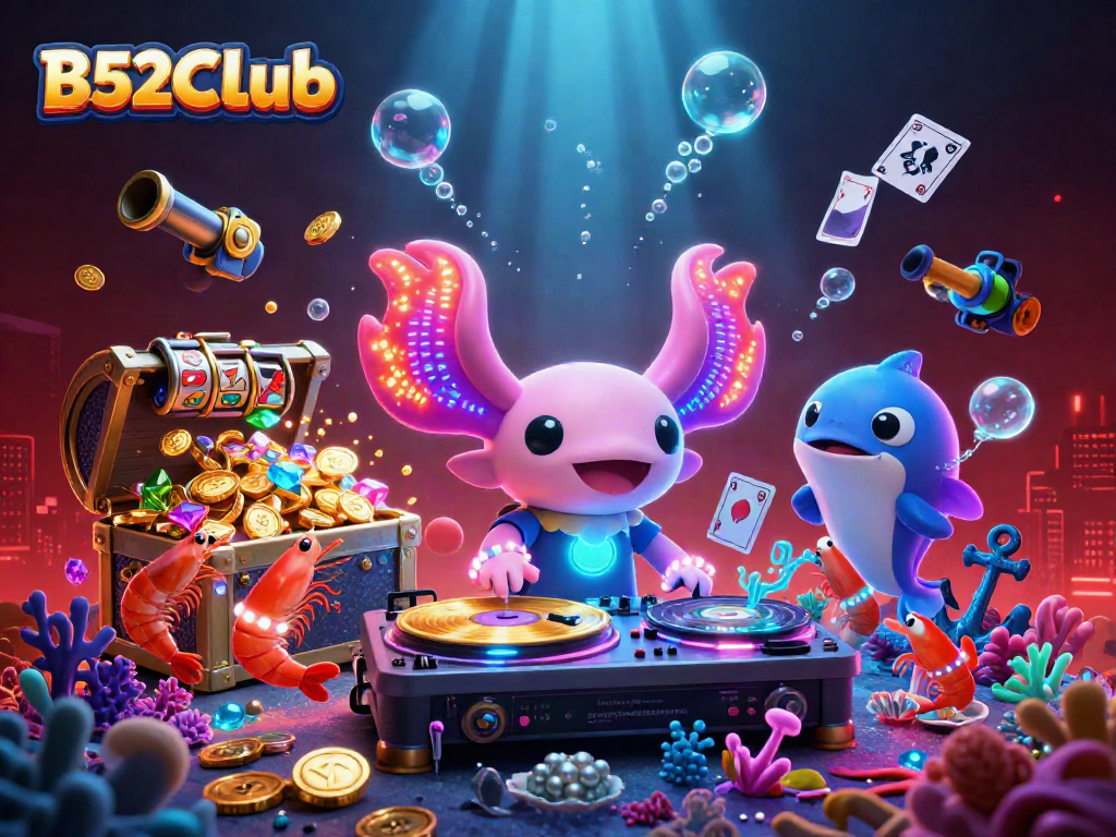 Engage in the excitement at B52CLub with a vibrant underwater casino scene featuring animated characters.