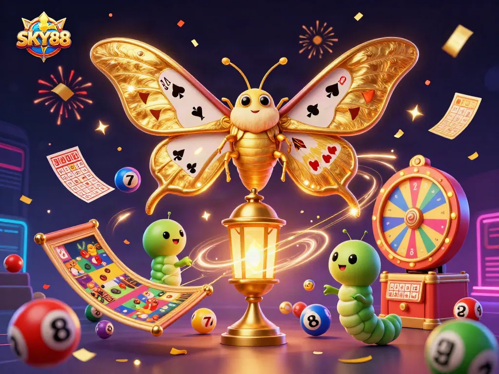 SKY88 engages players with vibrant lottery excitement in stunning 3D illustration.